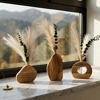 3 Paket Vas Dinding Kayu dengan Rumput Pampas & Eucalyptus Dekorasi Gantung Dinding Gaya Boho Modern Farmhouse untuk Ruang Tamu Kamar Mandi
