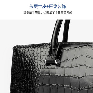 Maletín de Cuero Genuino para Hombre, Color Sólido, para Viajes de Negocios, Porta Laptop, Gran Capacidad, Portadocumentos - Product Image 4