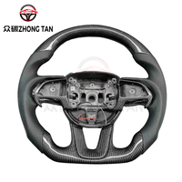 Volant sport de course à 3 branches à fond plat en cuir et fibre de carbone pour Dodge Challenger SRT Hellcat