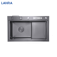 Évier de cuisine multifonction Bol unique SS304 Nano Noir avec support pour planche à découper Porte-couteau pour bar et cuisine