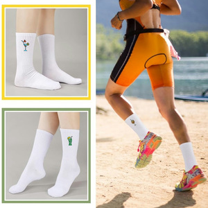 Custom Thick Cushion Men's Crew <b>Socks</b> Knitted Athletic Tube Sport <b>Socks</b> with Cartoon Embroidery Logo for ODM Supply Black White - Product Image 6