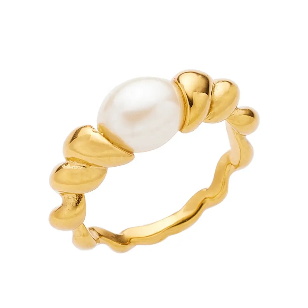 ครัวซองต์ชุบทอง18K แหวนโดมเกลียวบิดเป็นก้อนสำหรับผู้หญิงแหวนแต่งงานเรียบง่าย