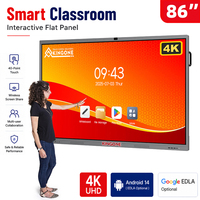 Panel Datar Interaktif 86 Inci 4K UHD Android 14 Google EDLA Multi Touch Smart Board Berbagi Layar Nirkabel untuk Ruang Kelas