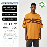 Fabricant de vêtements streetwear en gros sur mesure, t-shirt orange pour homme, imprimé géométrique abstrait, service d'étiquetage personnalisé, t-shirt ample hip hop