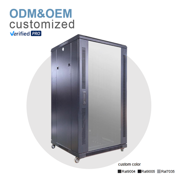 22U Custom Cold Rolled Steel IP20 Protection Data Cabinet Server Rack Network Enclosure 19 Inch Data Center Stock Tempered Glass