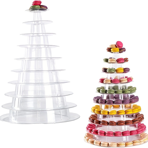 Présentoirs de macaron jetables en plastique à 6 couches et 10 couches en forme de tour les plus vendus en France pour l'après-midi de gâteau de dessert de mariage - Product Image 1