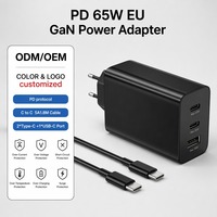 Cargador de Pared GaN con Enchufe Europeo, Múltiples Puertos, 65W 25W 15W, Tipo C, USB-A, Adaptador de Corriente, Carga Rápida PD, Cable de 1.8M, Protección Segura