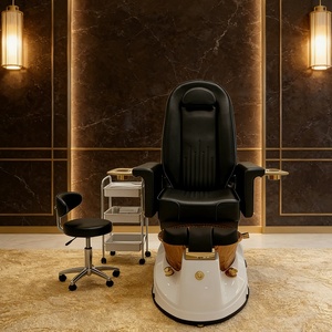 Sillón de Pedicura de Cuero Marrón de Lujo con Asiento Reclinable y Bañera de Hidromasaje sin Tuberías para Salón de Uñas - Product Image 6