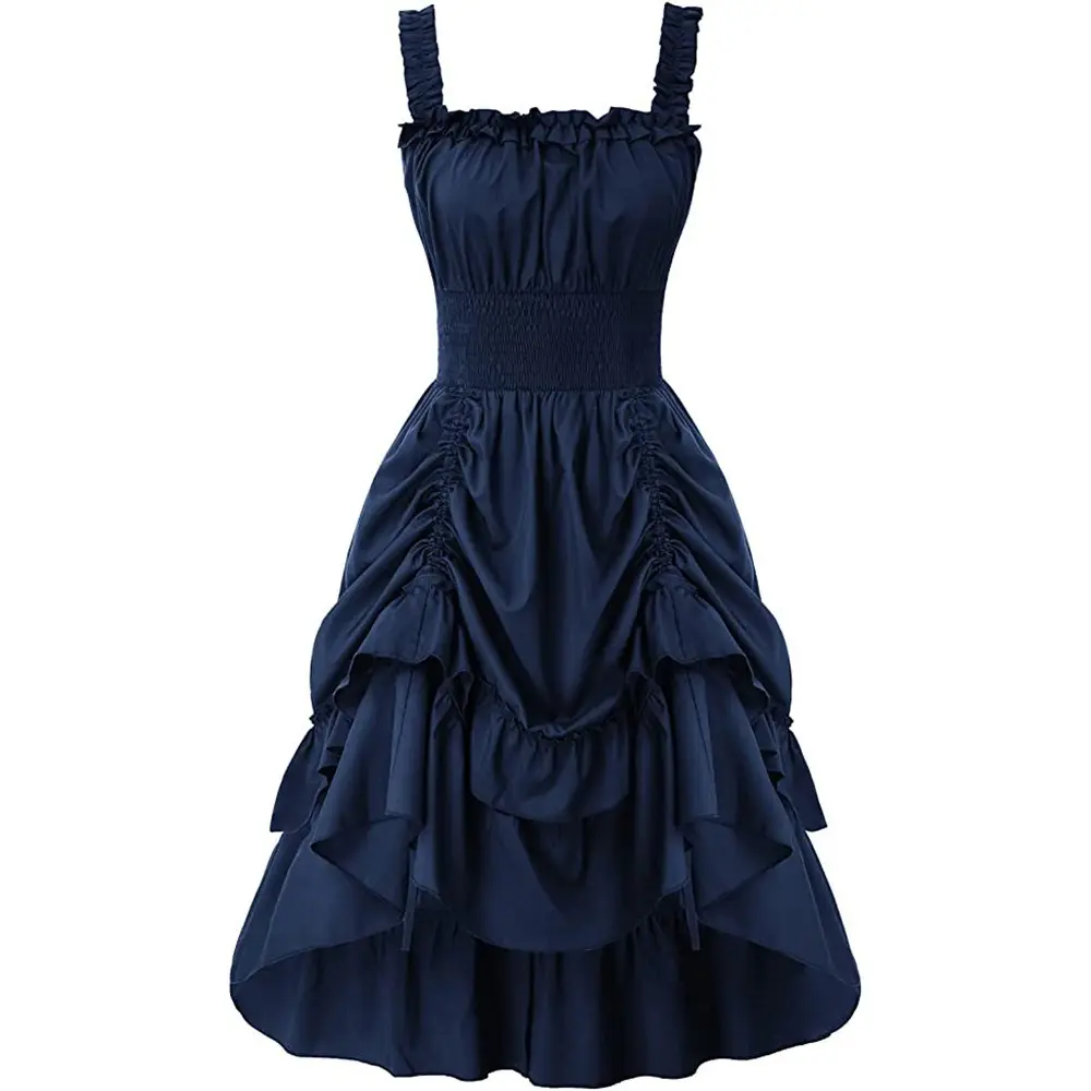فستان تأثيري من Steampunk للنساء من Baige فستان بدون أكمام بتصميم ملون ثابت بحمالات