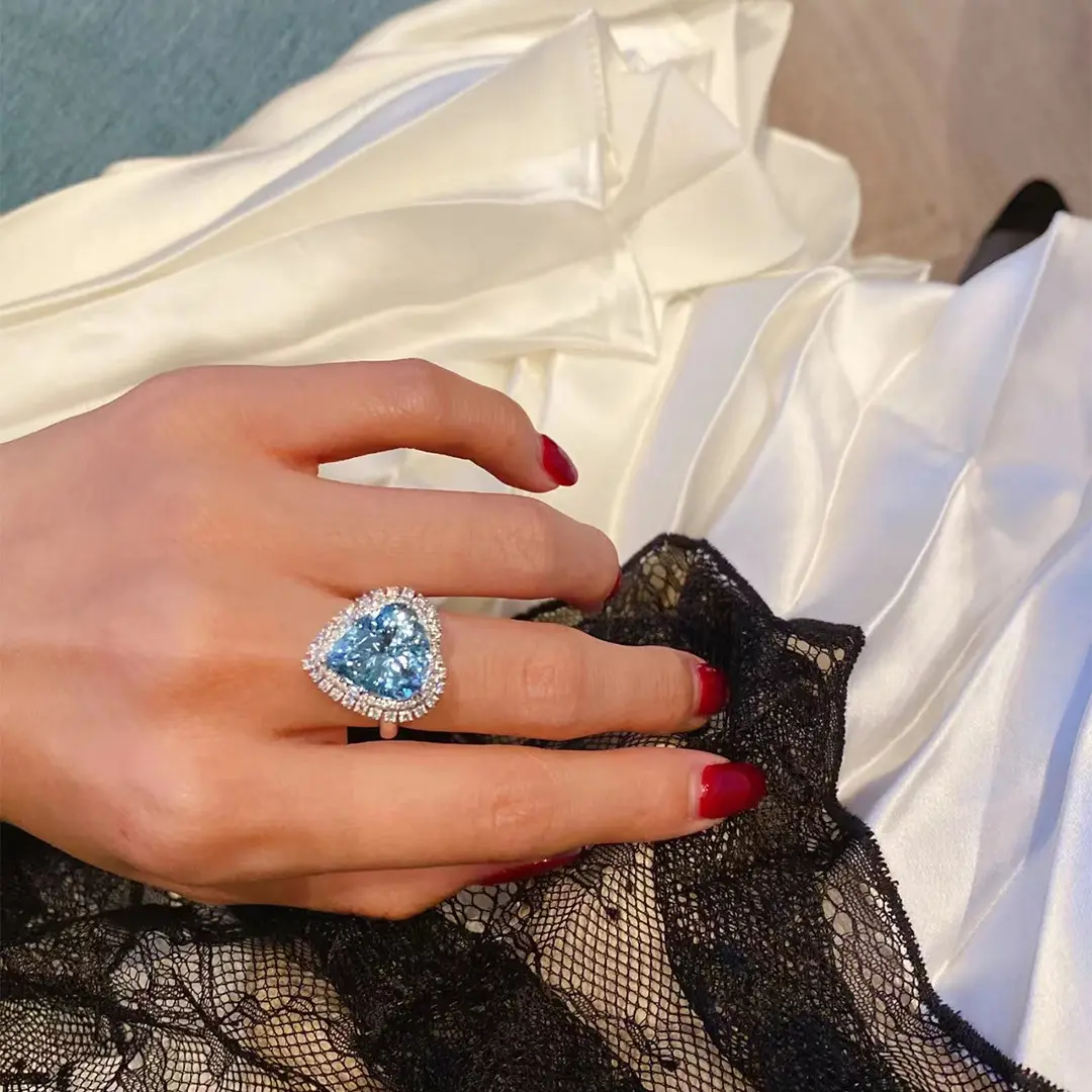 Модное ретро кольцо с сапфиром в форме сердца для девочек роскошное и универсальное регулируемое кольцо