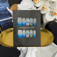196-200 French Flowers Coffin Shape 3D Handmade Acrylic Full Cover Press on Nails Glue 10 Pcs Aplikasi Kuku Palsu untuk Jari