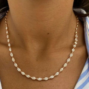 Collar de tenis de plata de ley 925 con moissanita de corte marquesa, chapado en oro rosa, delicado, regalo de aniversario para mujer - Product Image 1