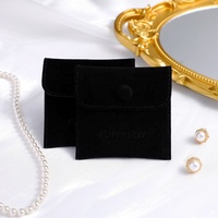 PUPPYSEW Tas Perhiasan Beludru 8*8cm Dengan Sisipan, Tas Kancing Tekan, Kantong Perhiasan dan Bantalan Sisipan, Kantong Kalung Anting dengan Logo
