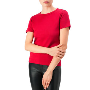 T-shirt en coton uni à manches courtes pour femme, coupe ajustée, ultra-léger, écologique, séchage rapide, respirant, toucher agréable, lignes épurées - Product Image 4