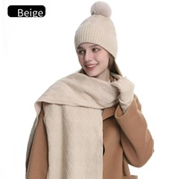 Winterliches Alpaka-Woll-Set: Mütze, Schal und Handschuhe, mittellang, normale Passform, doppellagiges Fleece, gewebt, warm, für Damen, grenzüberschreitend, 480g