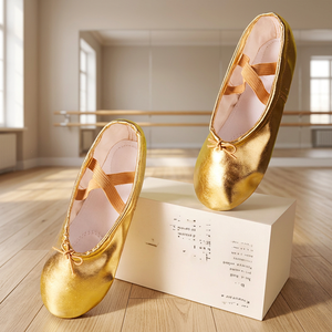 Chaussons de ballet en satin doré, talon plat, doublure en coton, semelle extérieure en caoutchouc pour filles, cuir de haute qualité, faible MOQ, OEM, ODM, DDP, Premium - Product Image 3
