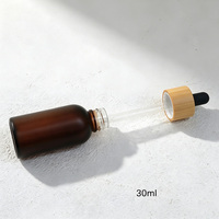 Flacon en PET ambré liquide pour soins de la peau bio avec col en bambou, flacon compte-gouttes en plastique vide, emballage pour sérum cosmétique