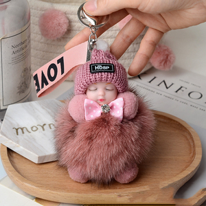 Ngọt Ngào Dễ Thương Ngủ Bé Búp Bê Keychain Pom Pom Thỏ Lông Bóng Móc Chìa Khóa Fluffy Xe Vòng Chìa Khóa Túi Món Quà Quyến Rũ Lông Thú Sang Trọng Móc Chìa Khóa - Product Image 6