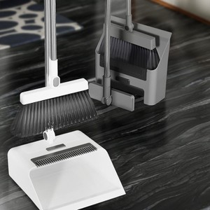 Stainless Steel Broom Set With Dustpan And Scraper For Floor Cleaning 4 In 1 Folding Design Plastic And Metal Construction - Product Image 1