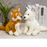 Vente en gros de jouets en peluche renard réaliste en coton PP blanc et gris, rembourrés, doux, 25-30 cm