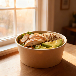 Nouveautés : Grand bol à salade en papier compostable personnalisé pour la livraison de plats à emporter - Product Image 2
