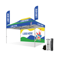 Gazebo commercial pliable 10x15 pieds, résistant à l'eau, avec logo imprimé, installation facile, tente pliante stable avec drapeaux