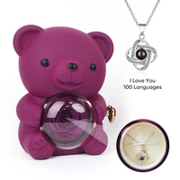 Boîte à bijoux en forme d'ours rotatif avec rose éternelle et collier à projection - Cadeau de Noël, livraison directe disponible