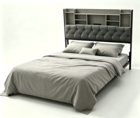 Lit flottant de luxe moderne avec cadre capitonné et tête de lit rembourrée avec rangement, taille King/Queen, plateforme métallique, mobilier de chambre à coucher