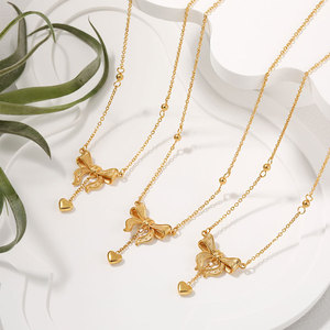 จี้สร้อยคอรูปโบว์ชุบทอง 14k 18k ทำจากสแตนเลส 316L สำหรับผู้หญิง ขายส่ง - Product Image 2