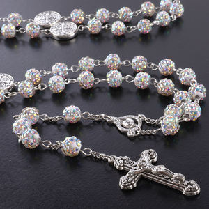 Großhandel 8mm Glas Strass Ball Rosenkranz Halskette katholische benutzer definierte Rosenkranz Halskette katholisch - Product Image 4