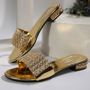 <span class=keywords><strong>Sandalias</strong></span> de Tacón Grueso con Lentejuelas Doradas y Pedrería para Mujer, <span class=keywords><strong>Sandalias</strong></span> de Verano a la Moda - Product Image 2