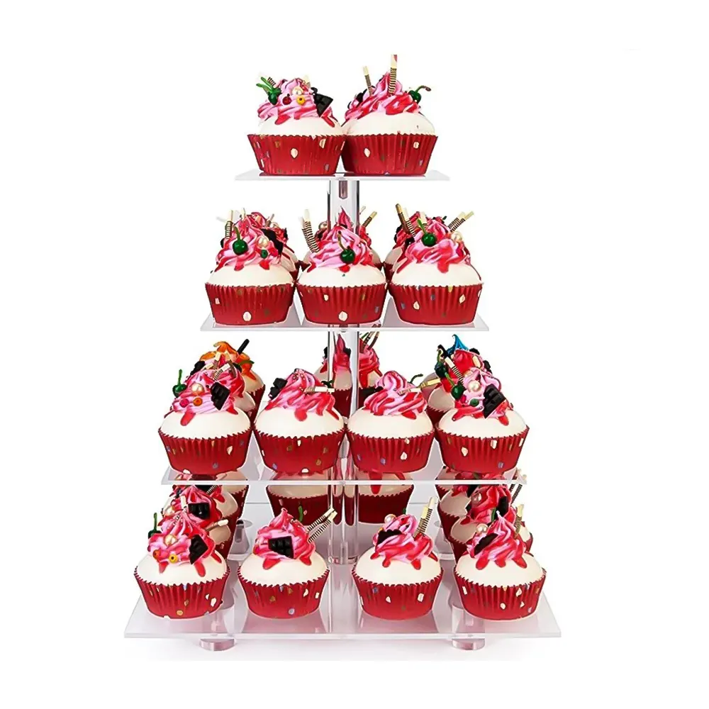 Hoge Kwaliteit 4 Lagen Bruidstaart Stand Acylictower Boom Acryl Cupcake Stand Voor Bruiloft Verjaardagsfeest Fabriek Prijs