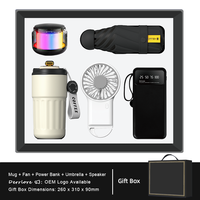 Ventilateur portable compact, parapluie, tasse, batterie externe, haut-parleur 5-en-1 – Cadeau d'été indispensable pour les entreprises, vente en gros, cadeaux populaires