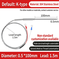 Sonde de température flexible de type K blindée, capteur de température de type Pt100/E/J/T