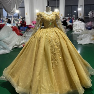 Vestido de Noche Amarillo Xs252 con Bordado de Cristales y Plumas, Espalda con Cordones y Abertura en Forma de Llave, Vestido Formal para Mujer Jancember - Product Image 3