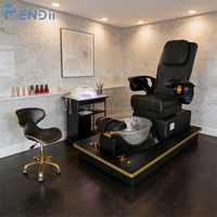 Chaise de pédicure commerciale confortable avec siège rembourré et bassin à pieds en verre pour salon de manucure et de beauté