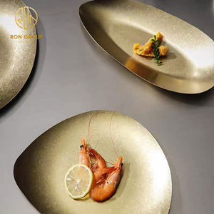 <span class=keywords><strong>Vajilla</strong></span> Irregular de <span class=keywords><strong>Melamina</strong></span> Dorada, Plato de Acero Inoxidable para Hotel, Restaurante, Cena, Cubiertos, Novedad - Product Image 4