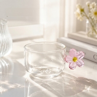Tasse en verre à poignée fleurie mignonne, directement de l'usine, créative et exquise, pour la maison, le bureau, le thé de l'après-midi, le café