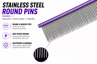 Peigne professionnel écologique moderne de luxe pour démêler les poils d'animaux, outil de toilettage violet à queue de rat, manche en aluminium, broches en acier inoxydable