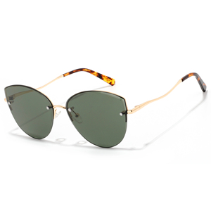 Gafas de sol tipo ojo de gato para mujer, montura dorada completa, lentes verdes, protección solar UV400, para adultos - Product Image 1
