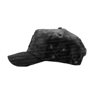 Sombrero G5 Gorras Dandy Hats Halloween Gorras de béisbol deportivas de gamuza Dobby con bordado de diamantes de imitación 'LA' y diseño desgastado - Product Image 3