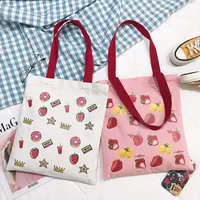 फल स्ट्रॉबेरी नींबू मुद्रण रंगीन देवियों छात्रों को लड़कियों दैनिक जीवन दूत Crossbody ढोना पुन: प्रयोज्य कपास शॉपिंग बैग