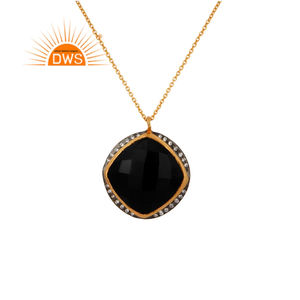Unique Design CZ Black Onyx Gemstone Pendant <b>Necklace</b> Supplier <b>Handmade</b> 18k Gold Plated 925 <b>Silver</b> Women's <b>Necklace</b> Jewelry - Product Image 1
