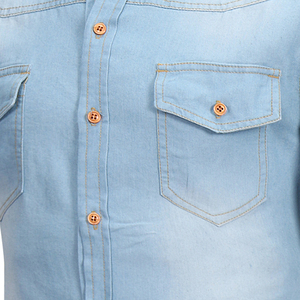 Hommes col rabattu coton couleur unie manches longues denim cowboy chemise décontractée - Product Image 4