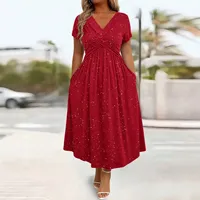Robe élégante à col en V et manches courtes en polyester pour les occasions estivales, disponible en plusieurs couleurs et tailles