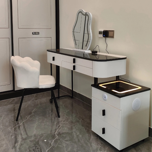 モダン家具バニティメイクアップドレッサー1セットデザイン金属足寝室ドレッシングテーブルLEDミラー付きワイヤレス充電 - Product Image 6