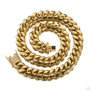Conjunto <span class=keywords><strong>de</strong></span> collar y cadena <span class=keywords><strong>de</strong></span> eslabones cubanos <span class=keywords><strong>para</strong></span> <span class=keywords><strong>hombre</strong></span>, joyería <span class=keywords><strong>de</strong></span> acero inoxidable Miami, 14K, 18K, chapado en <span class=keywords><strong>oro</strong></span>, 12mm, eslabones cubanos - Product Image 4