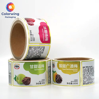 Étiquettes personnalisées en rouleau pour emballages alimentaires, autocollants OEM durables, faible MOQ, vente en gros gratuite pour bonbons, fruits confits, snacks, produits secs