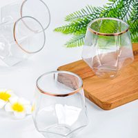 Verres à vin sans pied en plastique recyclé PET 12oz, incassables, jetables, sans BPA, avec bordure dorée en forme d'œuf et motif diamant, pour fêtes