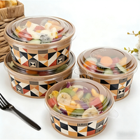 Bol en papier kraft personnalisé en usine, écologique, pour plats à emporter, avec couvercle en PET, compostable à chaud, de qualité alimentaire, commercial